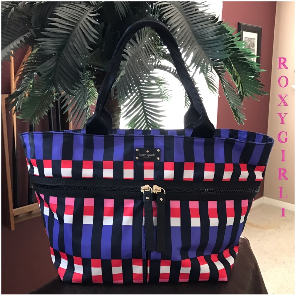 NWOT Wicked RARE Kate Spade Purple, Pink, Red, White & Black Striped Tote Bag!!